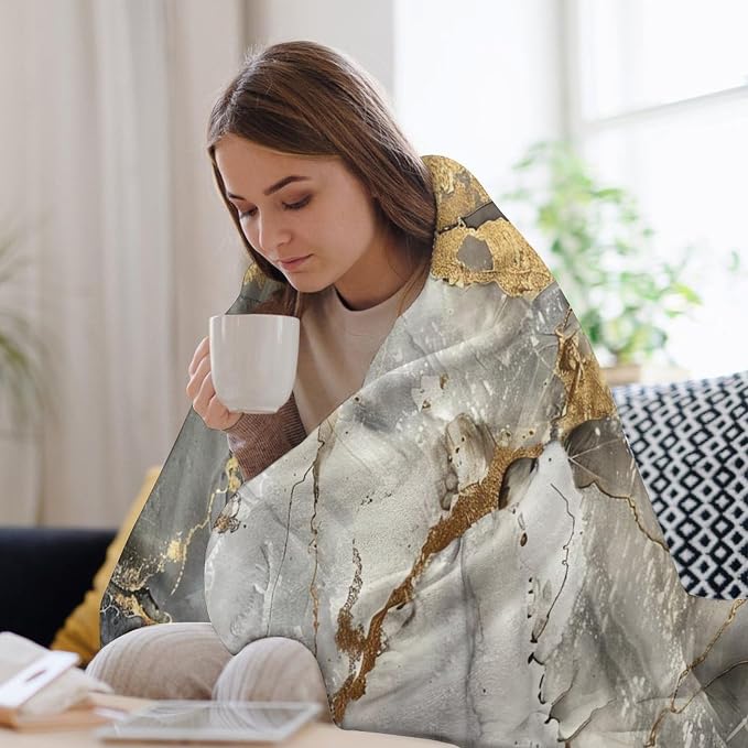 Modern Marble Blanket, Abstract Luxury Baroque Gold Grey Gradient Stone Veins - Image 7