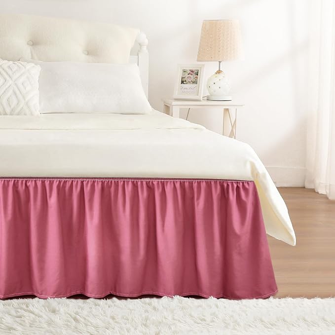 RIMELA Dusty Red Bed Skirt King Size 15 Inch Drop, Wrap Around Elastic Bedskirt by RIMELABedSkirt