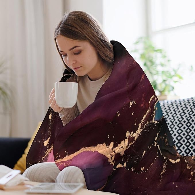 Modern Marble Blanket, Abstract Luxury Baroque Golden Purple Blue Stone Veins - Image 7