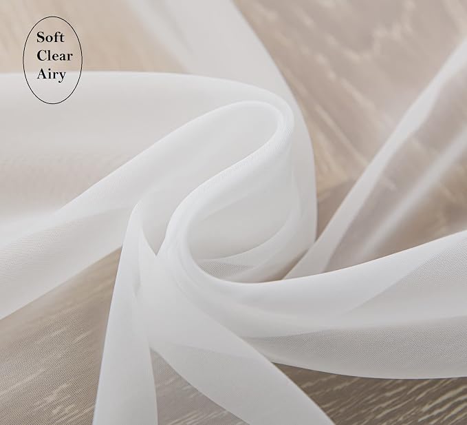 PI Extra Long Sheer Curtains Ivory Panels, Grommet Top Privacy Voile Window - Image 3