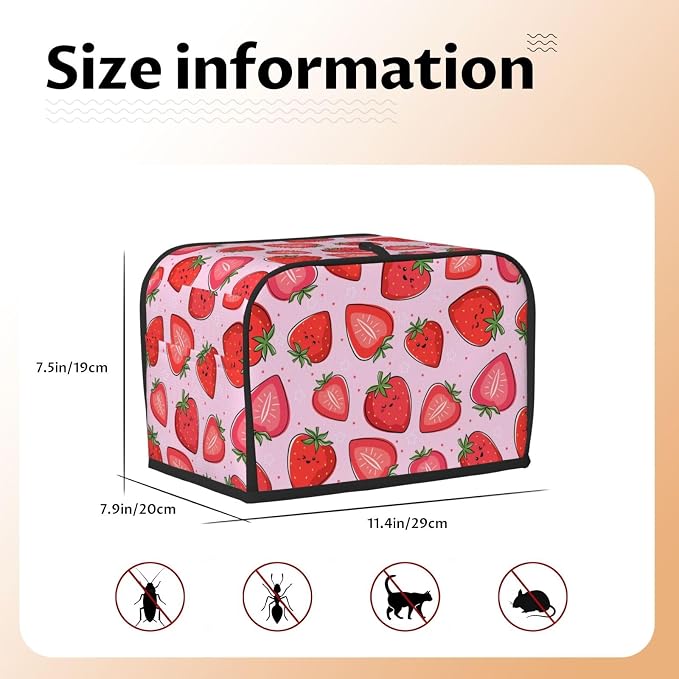 Pink Strawberry Kawaii Fruit 2 Slice Toaster Cover, Waterproof Toaster Dust - Image 6