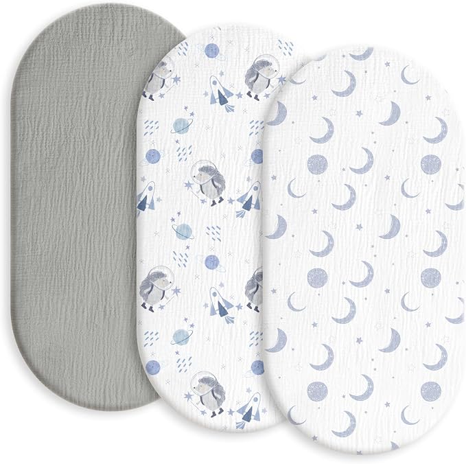 Gllquen Baby Muslin Bassinet Sheets 3 Pack, Breathable Elastic Cozy Fitted by GLLQUENBABY