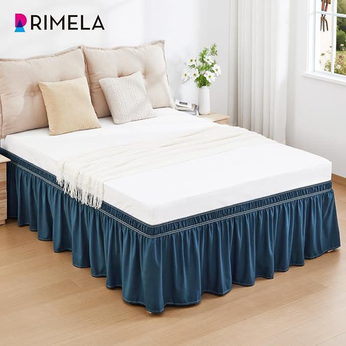 RIMELA Dusty Navy Bed Skirt King Size 18 Inch Drop, Wrap Around Elastic Bedskirt - Image 9