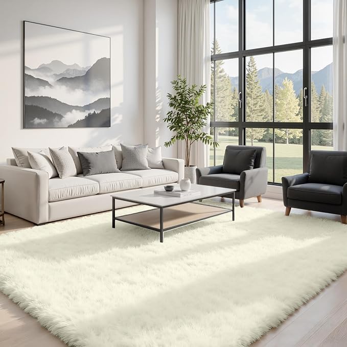 5x8 Area Rugs for Living Room: Soft Fluffy Shag Cream White Rugs for Bedroom - Image 2