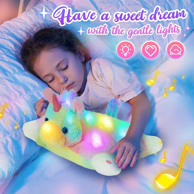 Glow Guards 16" Light Up Musical Rainbow Unicorn Plush Pillow, LED Singing Soft - Image 3