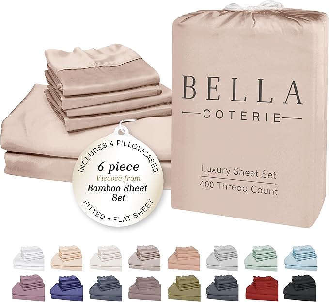Bella Coterie 6 Piece Luxury Bamboo Viscose King Size Sheet Set | 100% by BC