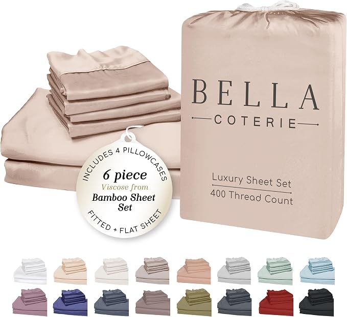 Bella Coterie 6 Piece Luxury Bamboo Viscose California King Size Sheet Set | by BC