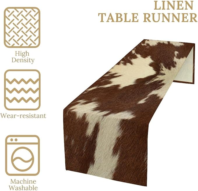 Cow Print Table Runner Retro Brown White Cow Fur Animal Fur Skin Farmhouse - Image 3