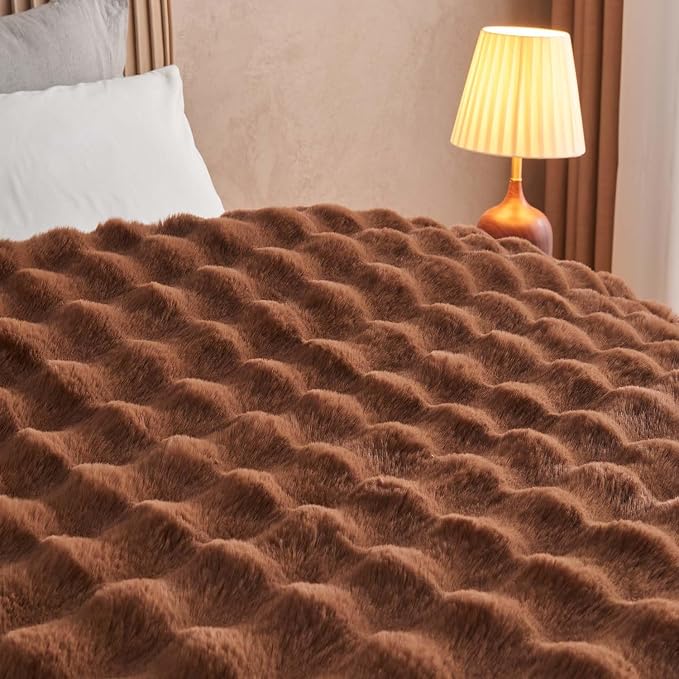 Lotus Karen Faux Fur Throw Blanket Dark Coffee - Image 6