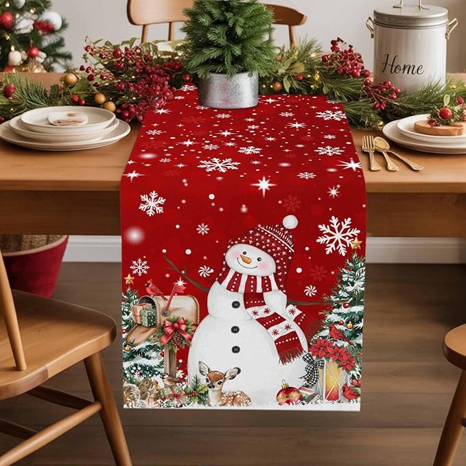 Red Snowman Christmas Table Runner, 18x72 Inch, Xmas Tree Table Runners Elk by Unknown