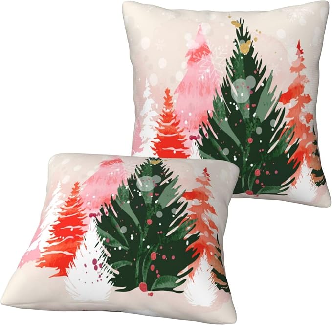 bassyil Christmas Tree Watercolor Throw Pillow Covers Decorative Linen Pillow - Image 9