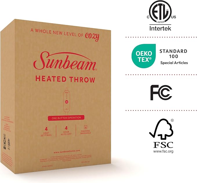Sunbeam Royal Sherpa Foot Pocket Heated Throw Electric Blanket, 4 Heat Settings - Image 11