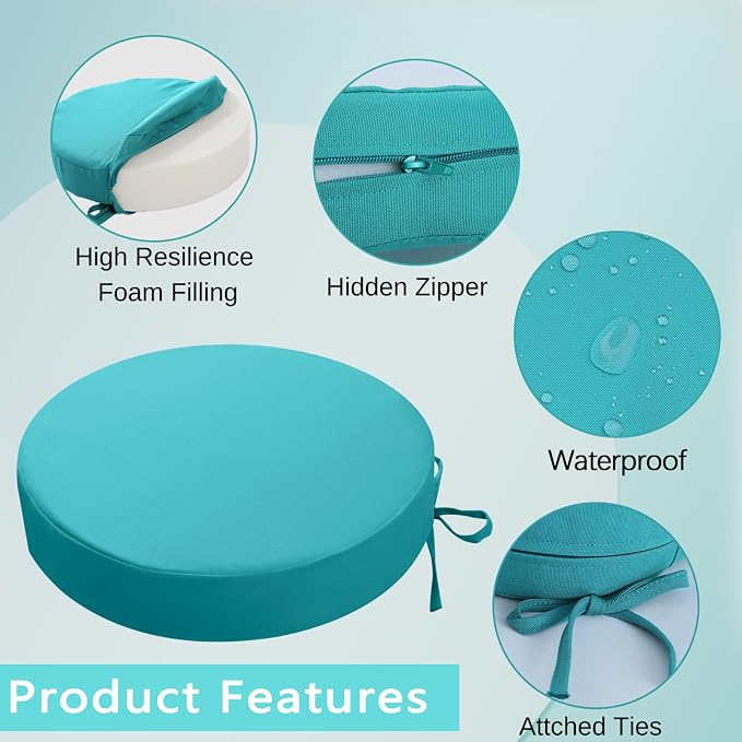 idee-home Outdoor Bistro Chair Cushions, 15”x15”x 3” Thick Outdoor Round Seat - Image 2