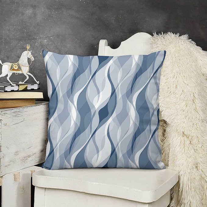 Light Blue Throw Pillow Covers Modern Abstract Blue and Grey Striped Decorations - Image 3
