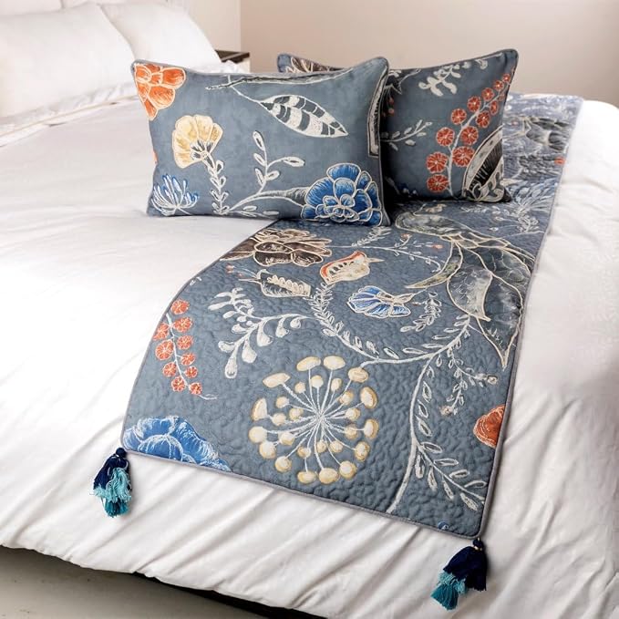 The HomeCentric Blue Bed Runner Without Pillow Cover, Queen Size 74"x18" - Image 4
