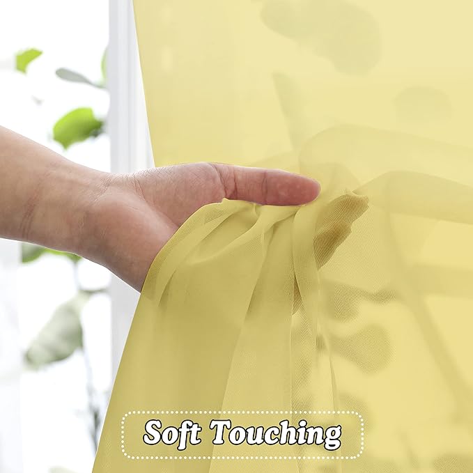 OVZME 2 Pack: Basic Mustard Yellow Sheer Curtain 84 Inches Long - Image 4