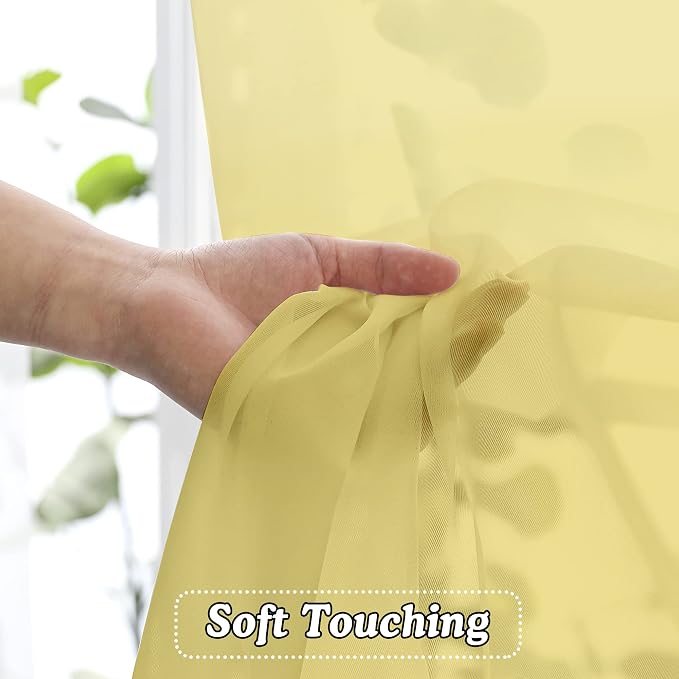 OVZME Mustard Yellow Half Window Sheer Curtains, Modern Top Dual Rod Pocket - Image 3