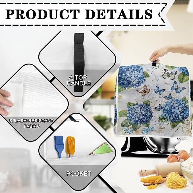 Butterfly Stand Mixer Cover 4.5-5 Quart Hydrangea Floral Kitchen Appliance Dust - Image 3