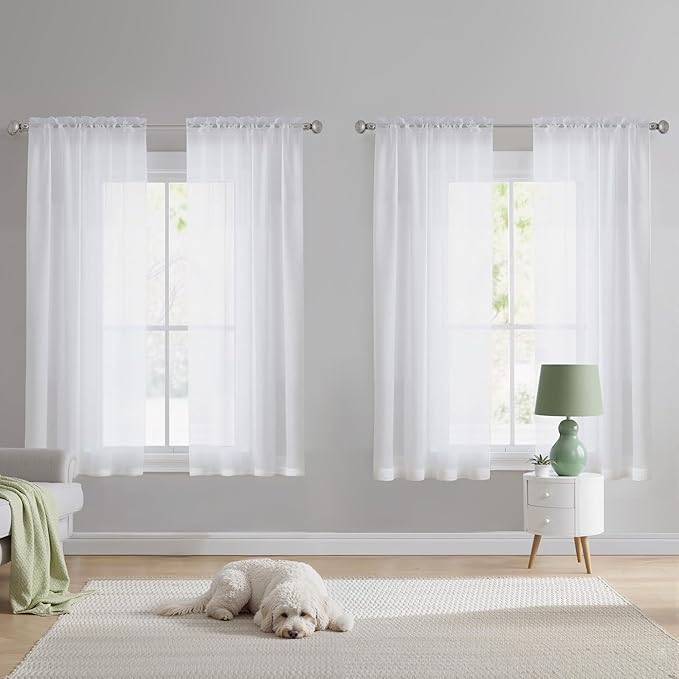 NICETOWN White Sheer Curtains 72 inches Long 4 Panels, 42 inch Wide Rod Pocket by NICETOWN