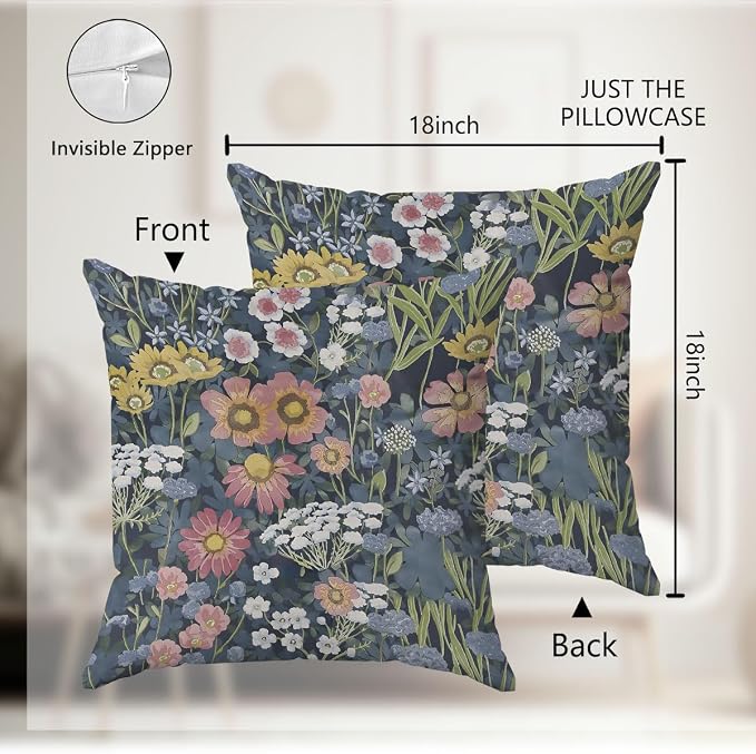 Blue Boho Floral Pillow Covers 18x18 - Image 4