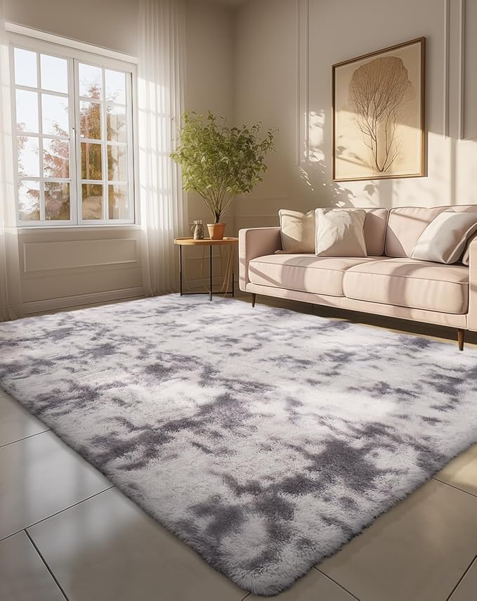 Ophanie 6x9 Tie-Dyed Grey&White Area Rugs by Ophanie