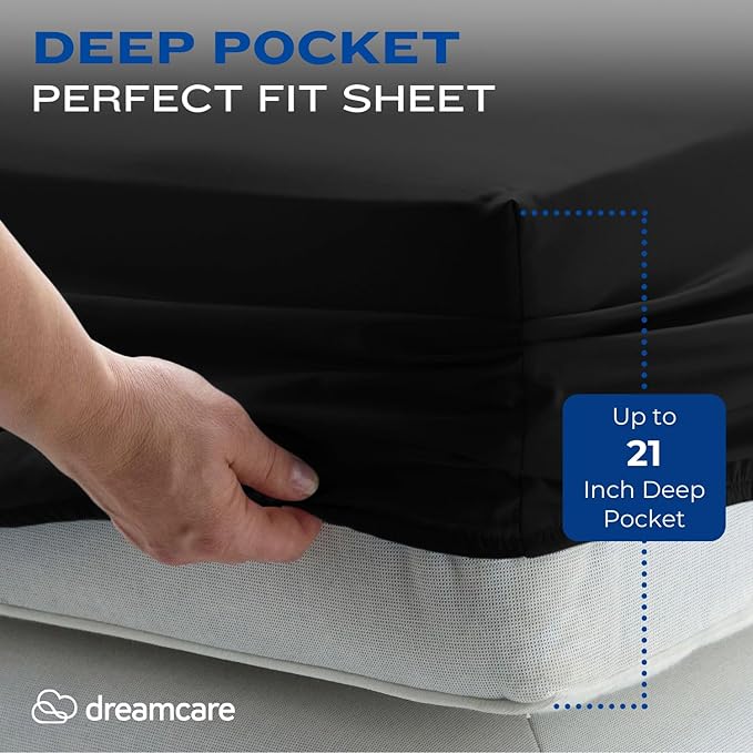 DREAMCARE Queen Sheet Set – 4 pcs Cooling Sheets – up to 21” Extra Deep Pocket - Image 3