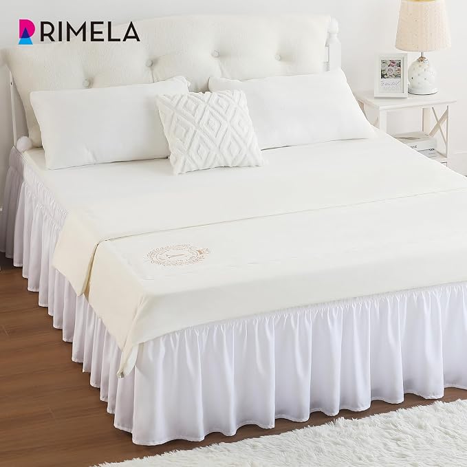 RIMELA White King Size Bed Skirt 12 Inch Drop, Elastic Bed Skirts Cal King Dust - Image 7