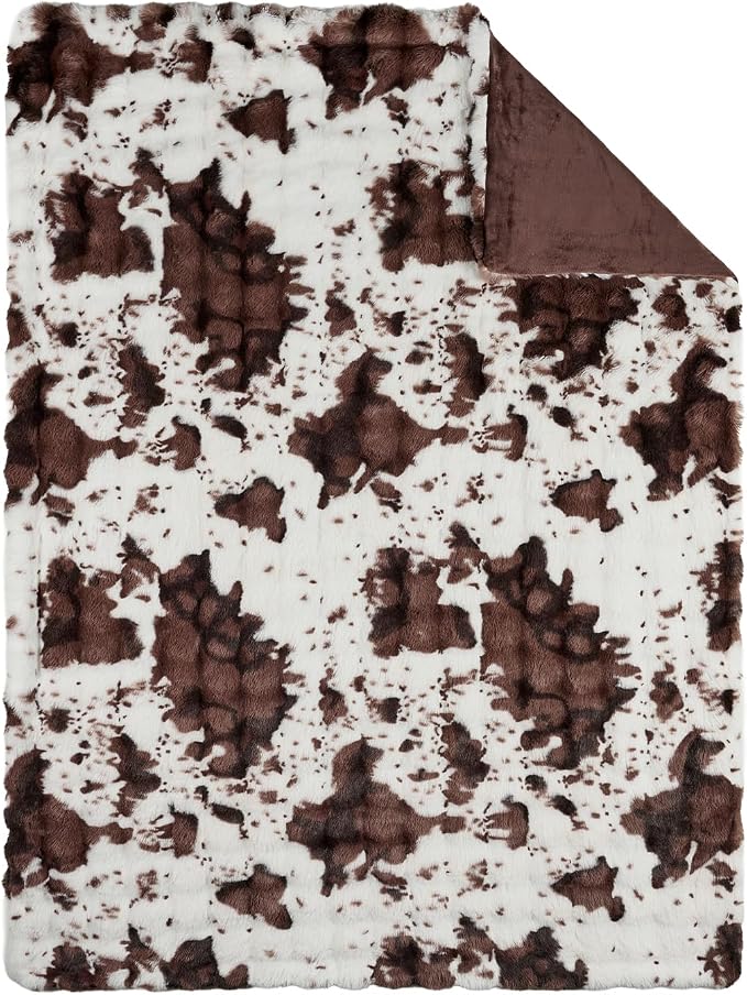Lotus Karen Faux Fur Throw Blanket Cow Print-Dark Brown, Fluffy Fuzzy Plush - Image 9