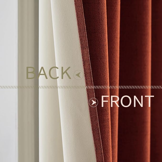 MIULEE Linen Curtains Soild 100% Blackout Thermal Insulated Burnt Orange Fall - Image 6