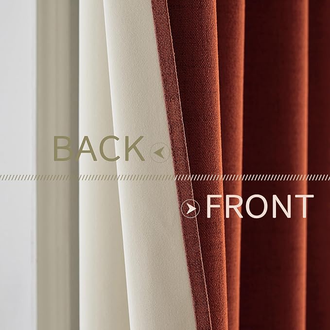 MIULEE Linen Curtains Soild 100% Blackout Thermal Insulated Burnt Orange Fall - Image 6