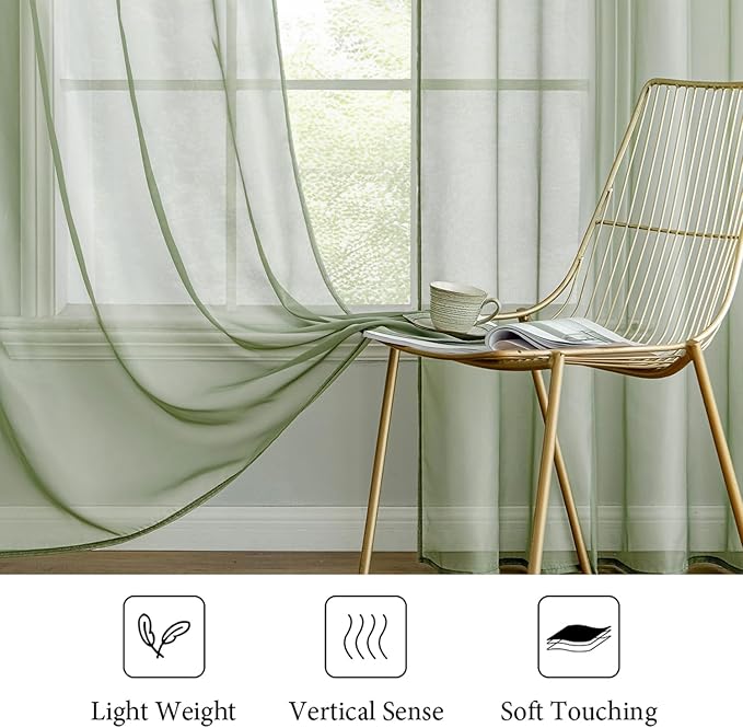 MIULEE 2 Panels Sage Green Sheer Window Curtains Elegant Window Voile - Image 4