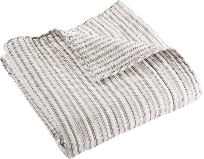 Levtex Home - Tobago Stripe Taupe - Quilted Throw - 50x60in. - White, Taupe - - Image 3