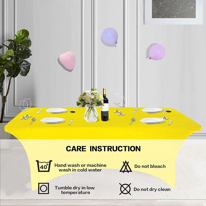 IVAPUPU 2 Pack 6FT Table Cloth for Rectangular Fitted Events Stretch Yellow - Image 5