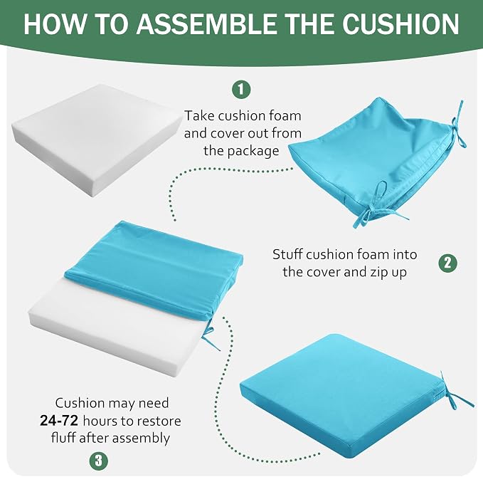 Outdoor Chair Cushions Set of 2: Waterproof & Color Fastness Seat Cushion - Image 8