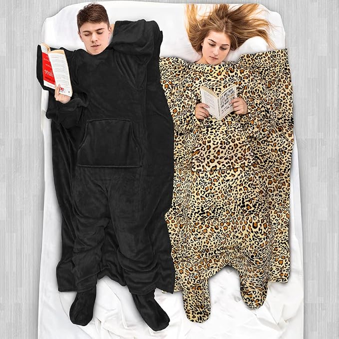 PAVILIA Fleece Blanket with Sleeves, Foot Pockets - Image 5