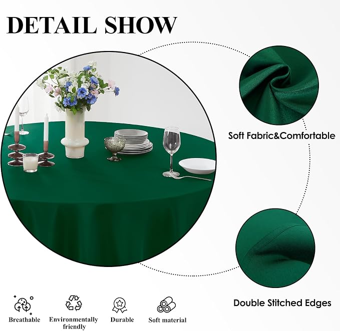 Round Tablecloth 132 Inch 6 Pack Dark Green Tablecloths Washable Decorative - Image 4