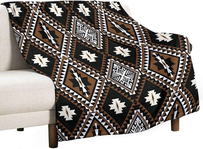 Rustic Western Throw Blanket, Southwestern Bohemian Ethnic Style Native Aztec by JanJCurt