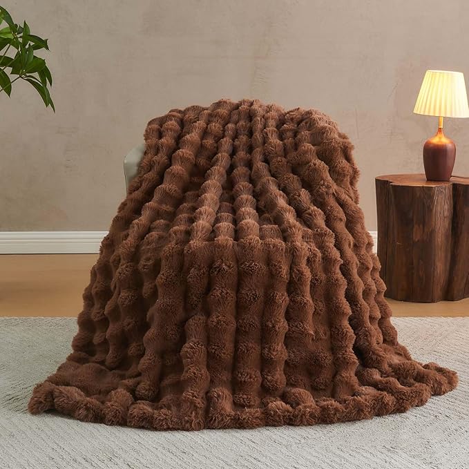 Lotus Karen Faux Fur Throw Blanket Dark Coffee - Image 4