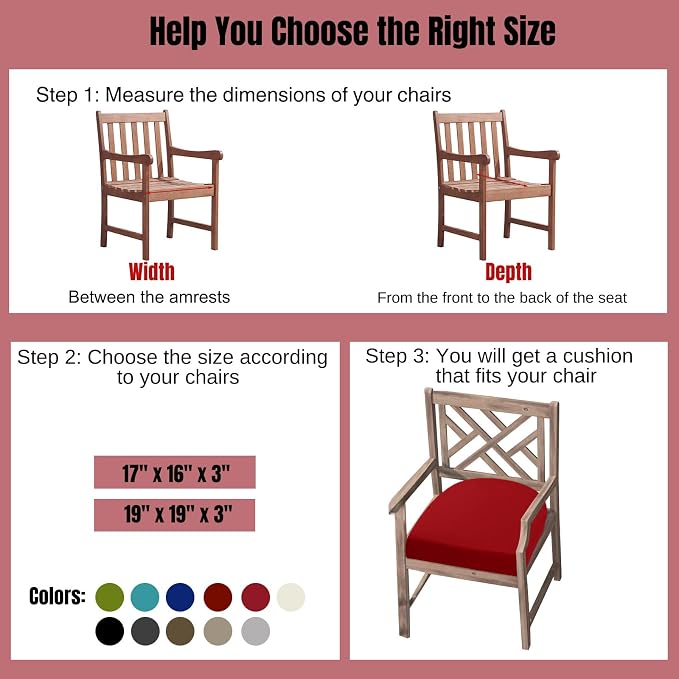 idee-home Outdoor Chair Cushions Set of 2, Thick 19" x 19" x 3" Outdoor Seat - Image 4