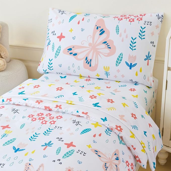 PERFEMET Girls Floral Comforter Set Twin Size 4 Pieces Botanical Flower Bedding - Image 3