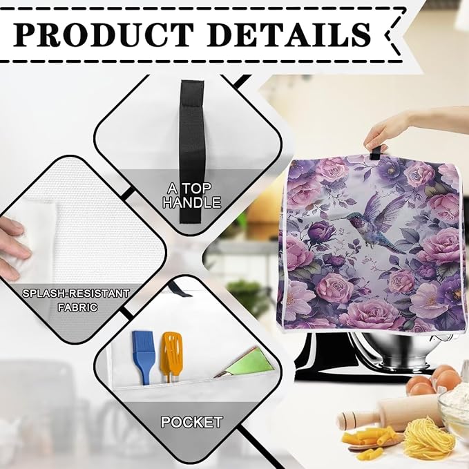 Hummingbird Stand Mixer Cover 4.5-5 Quart Floral Print Kitchen Appliance Covers - Image 3