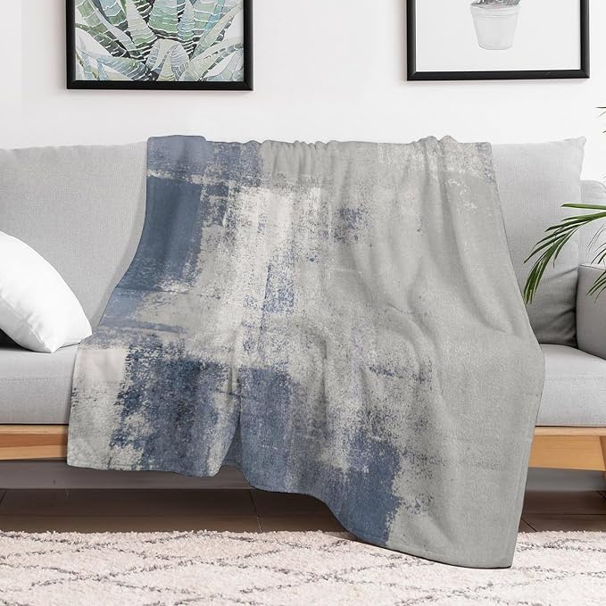 Abstract Gradient Blanket, Modern Fashion Art Blue Grey Painting Strokes - Image 6