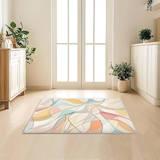 2x3 Colorful Entryway Area Rug Blue White Pink Yellow Bathroom Rug Non Slip - Image 5