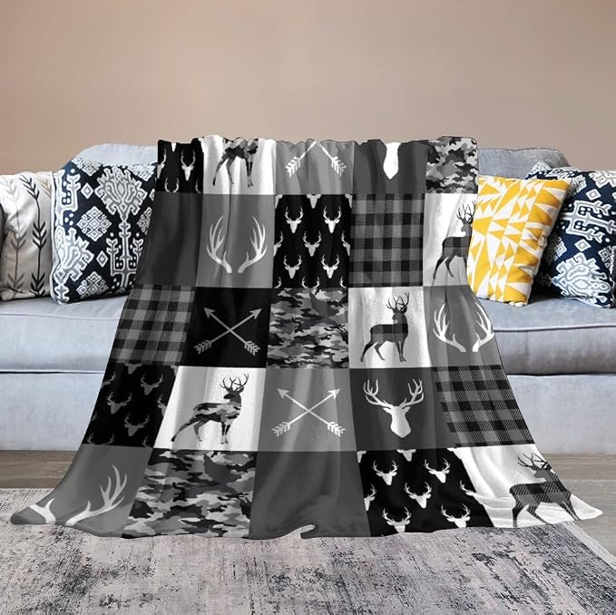 Rustic Cabin Throw Blanket, Farmhouse Grey Camouflage Deer Vintage Country - Image 6