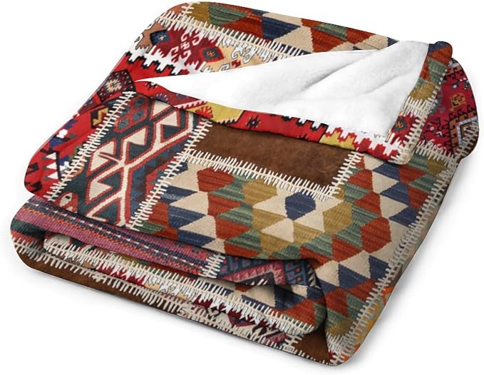 Southwest Aztec Throw Blanket, Native Bohemian Retro Patchwork Traditional - Image 3