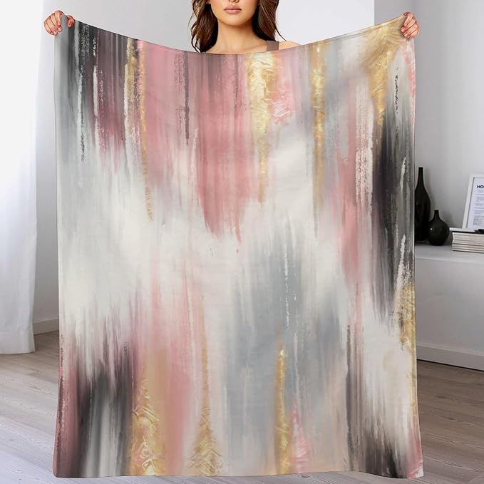 Fashion Gradient Blanket, Modern Art Baroque Gold Grey Pink Painting Strokes - Image 5