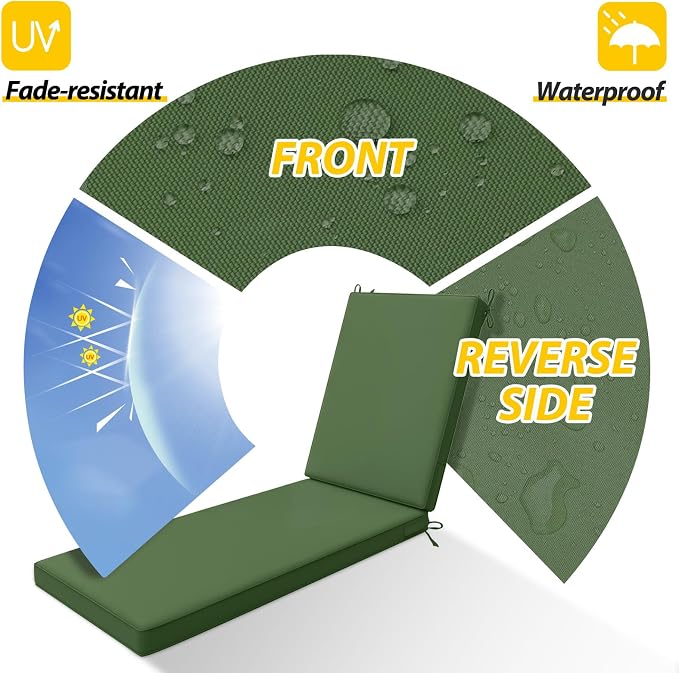 AAAAAcessories Outdoor Chaise Lounge Cushions, Waterproof, Fade-Resistant Patio - Image 2