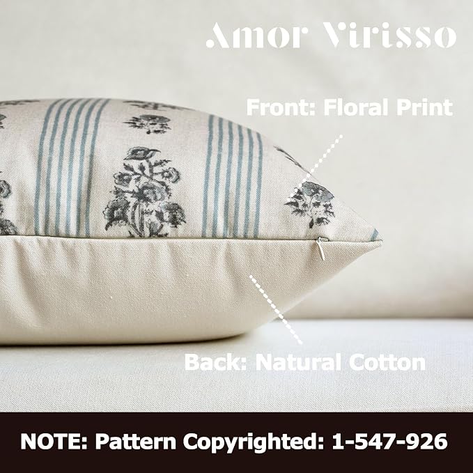 Amor Virisso Floral Throw Pillow Covers 20x20 Set of 2 Block Print Pillow - Image 2