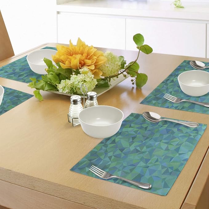 Ambesonne Teal Place Mats Set of 4, Abstract Irregular Triangle Mosaic Design - Image 4