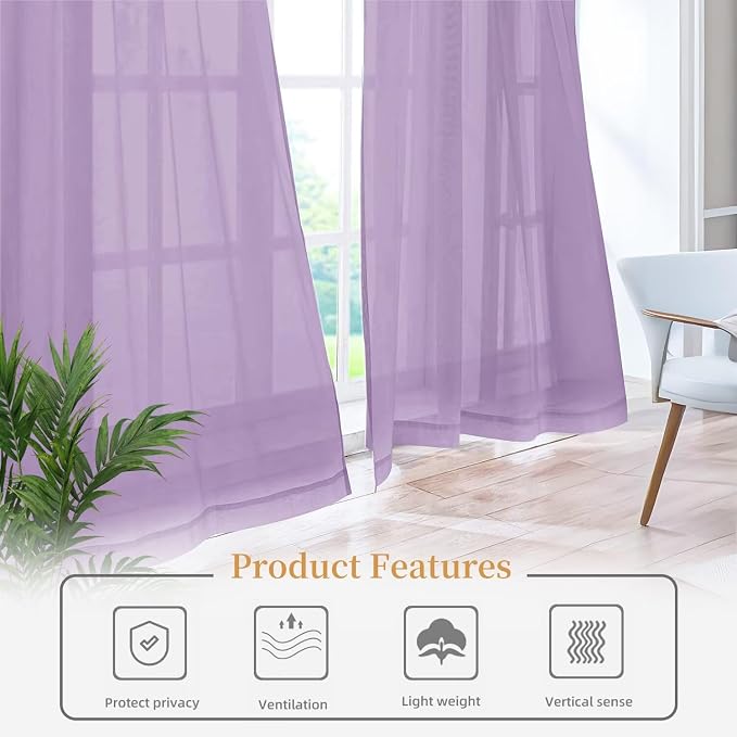 Sheer Curtains 54 Inches Long 2 Panels, Rod Pocket Short Curtain - Image 6